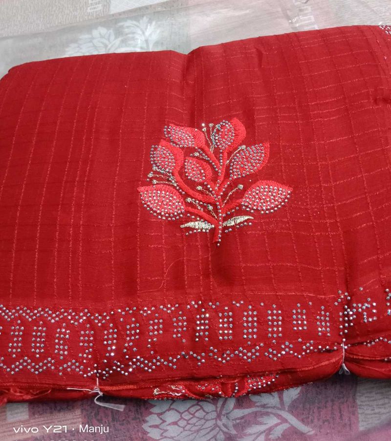 Elegant Red Embroidered Saree