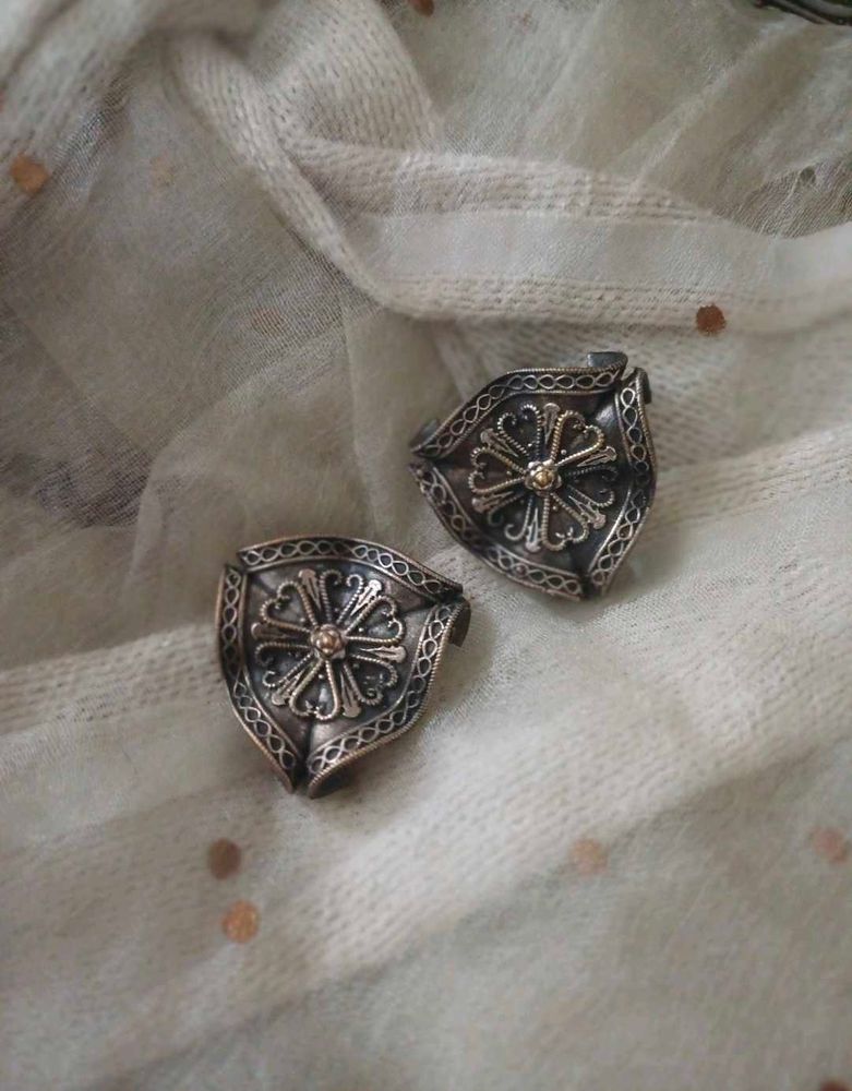 Brass mid size Silver Tone Cuff earrings