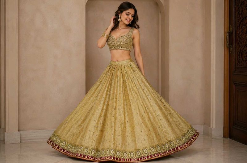 Handstitched Beautiful Golden Lehenga Skirt ✨