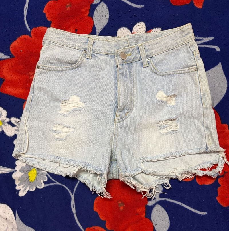 Light Wash Ripped Denim Shorts