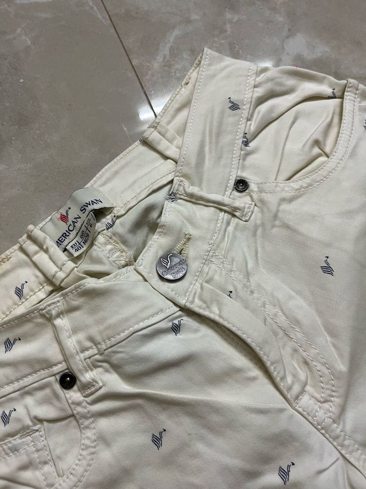 American Swan Cream Pants with SwanPrint