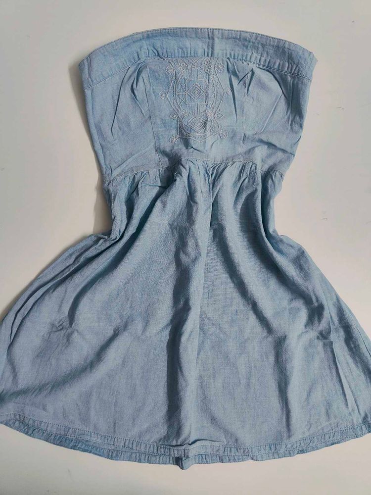 Vintage Y2K Light Blue Denim Strapless Dress