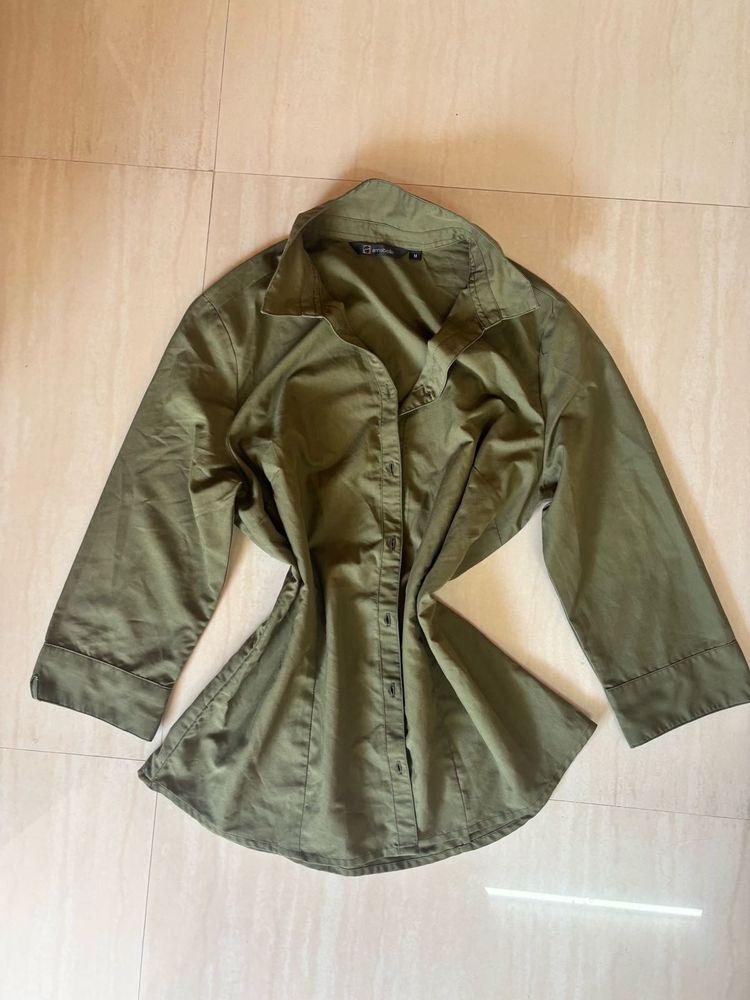 Chic Olive Green Collared Shirt