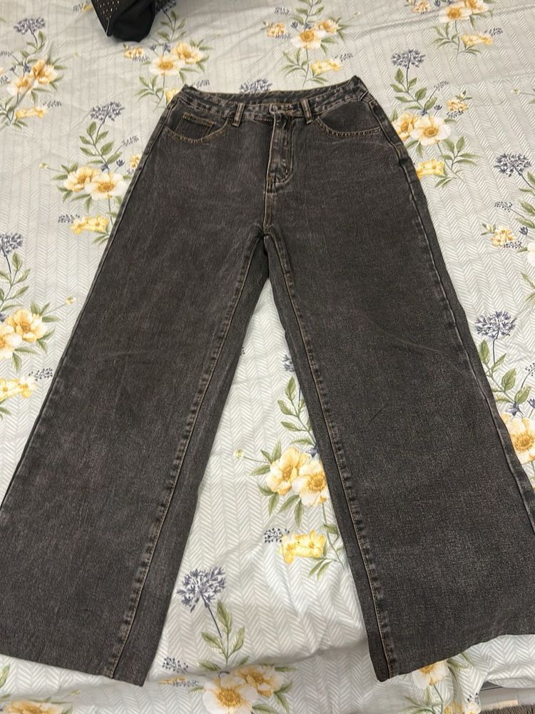 Stylish Wide Leg Charcoal Jeans