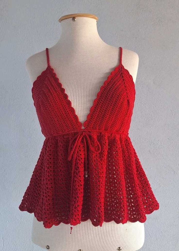 Red Crochet Peplum Top