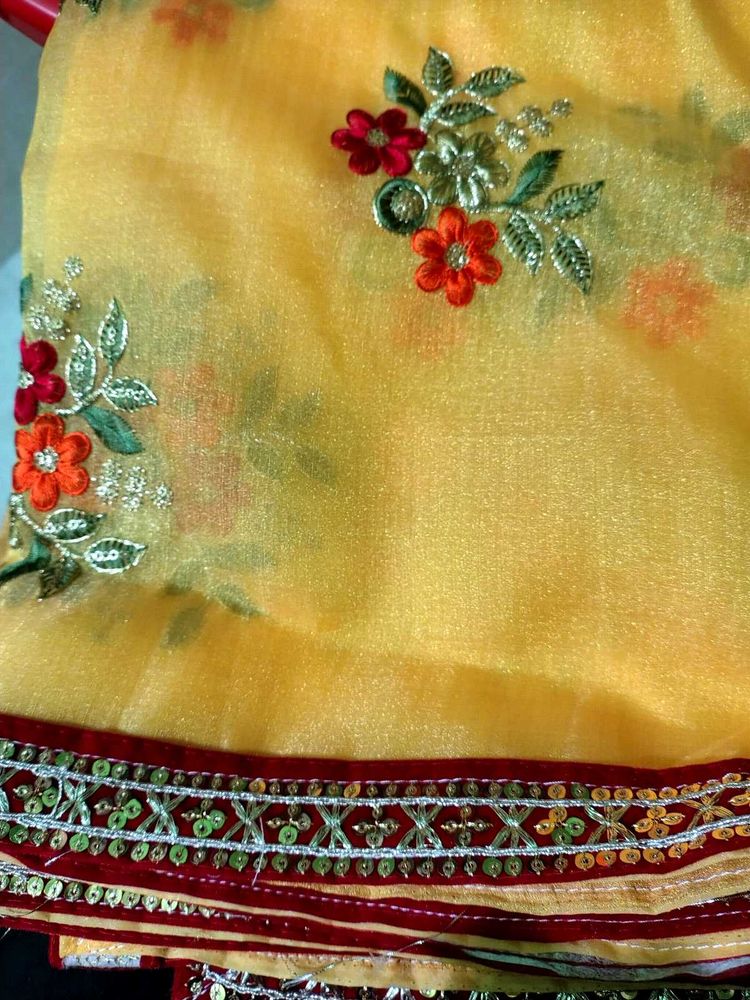 Embroidered Yellow Saree