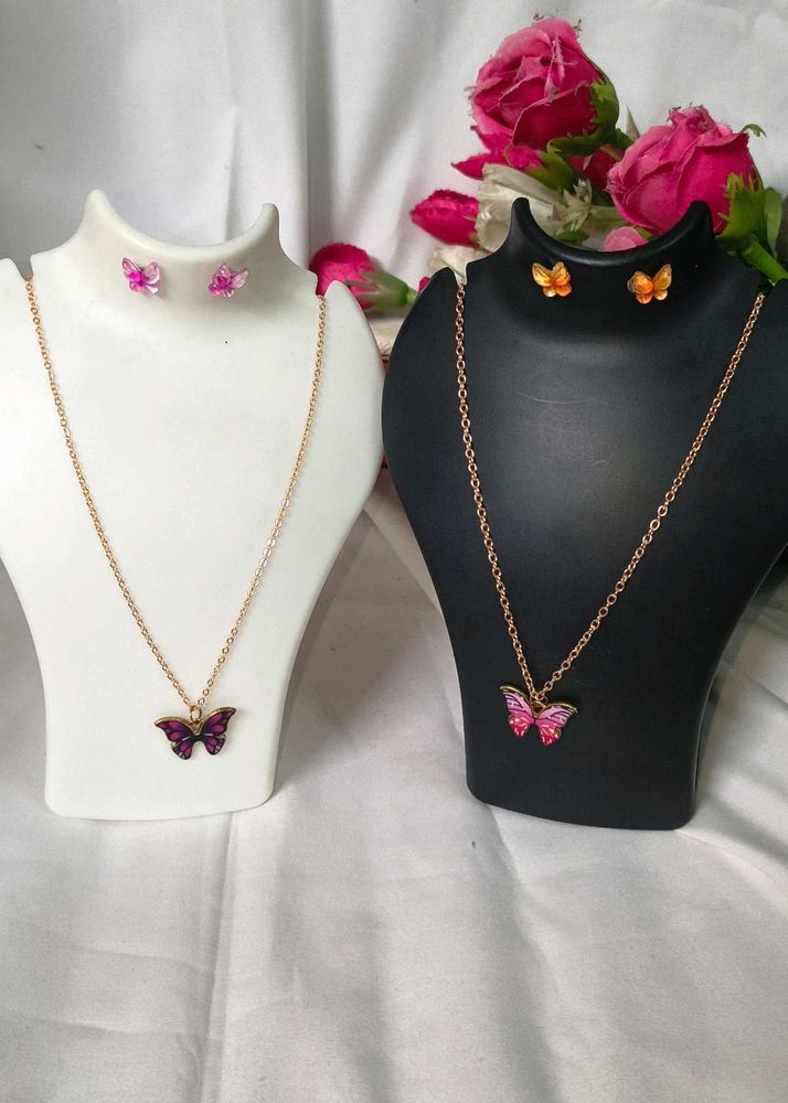 Butterfly Combo Metal Necklace and Earrings
