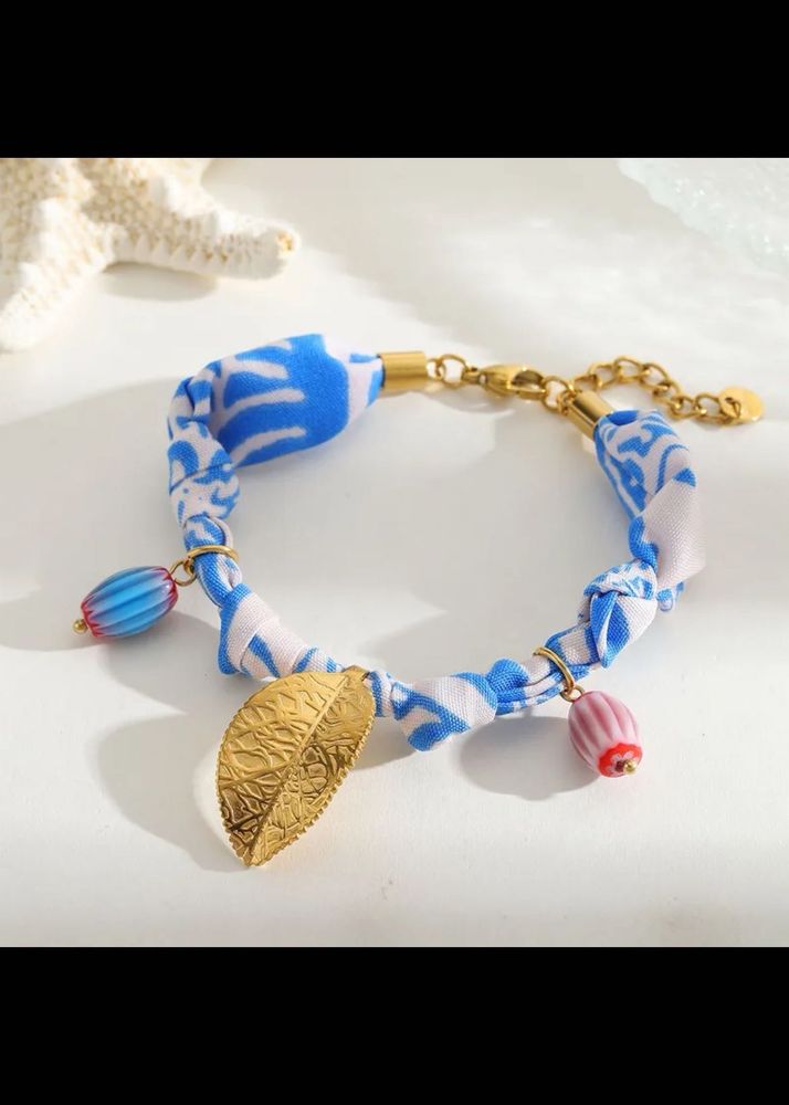 Boho Blue &amp; White Bracelet with Charms