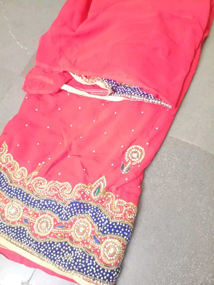 Elegant Pink Embroidered Saree with stitched blous