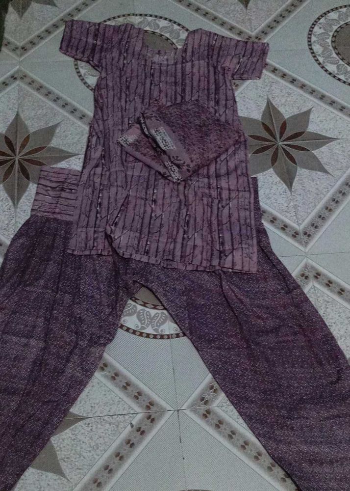 Purple Striped Salwar Kameez Set.