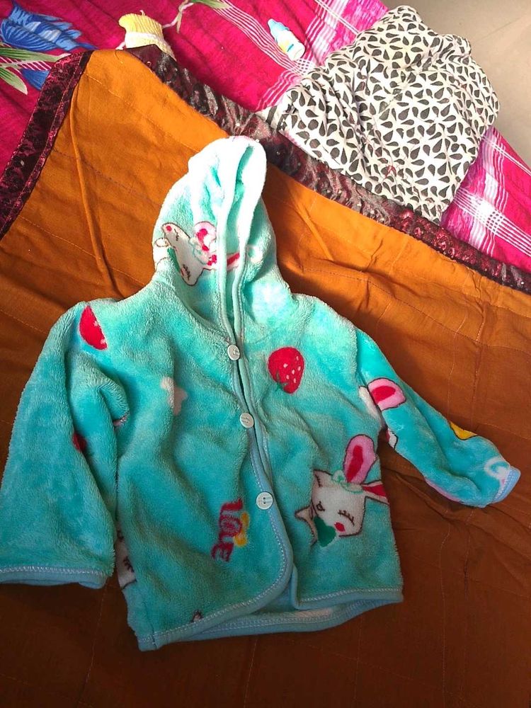 Cute Baby Blue Fleece Hoodie Jacket