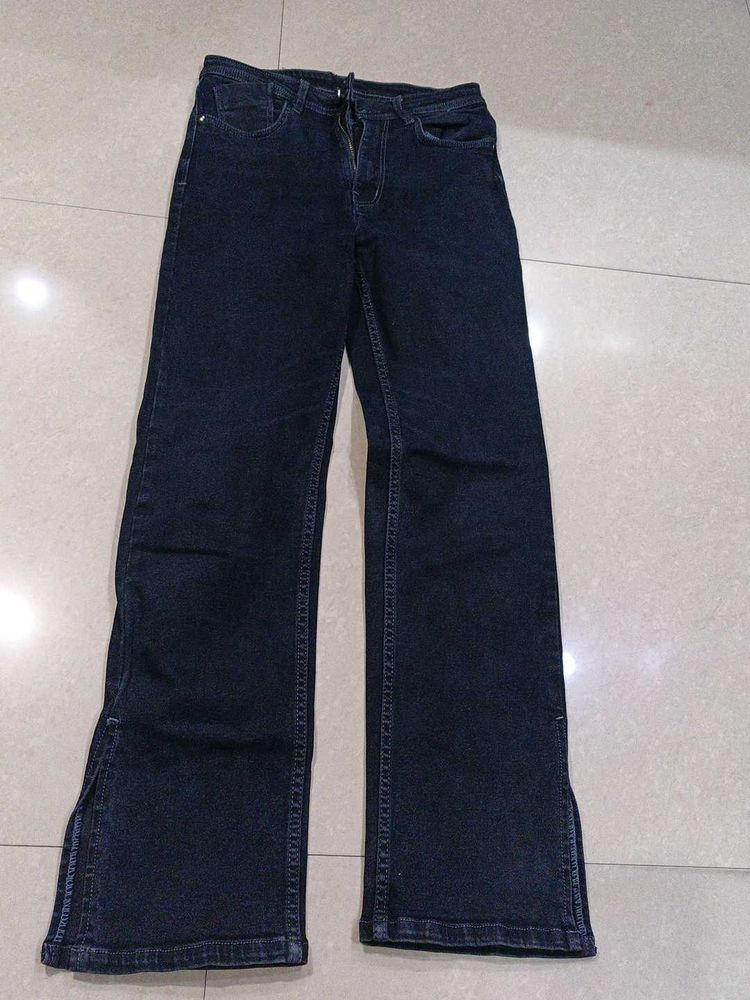 Dark Wash Split Hem Wide Leg Jeans