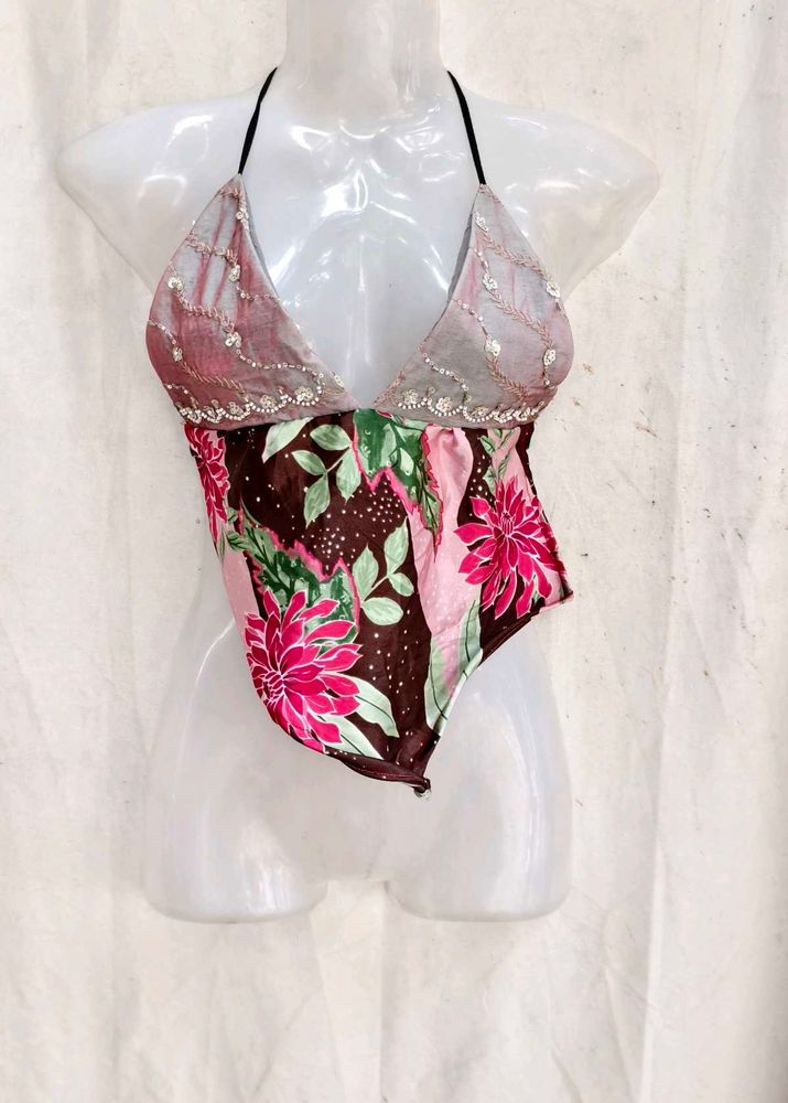 39. Boho Floral Halter Neck Blouse