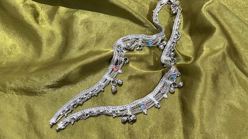 Elegant Silver Anklets with Bells ( Payel)