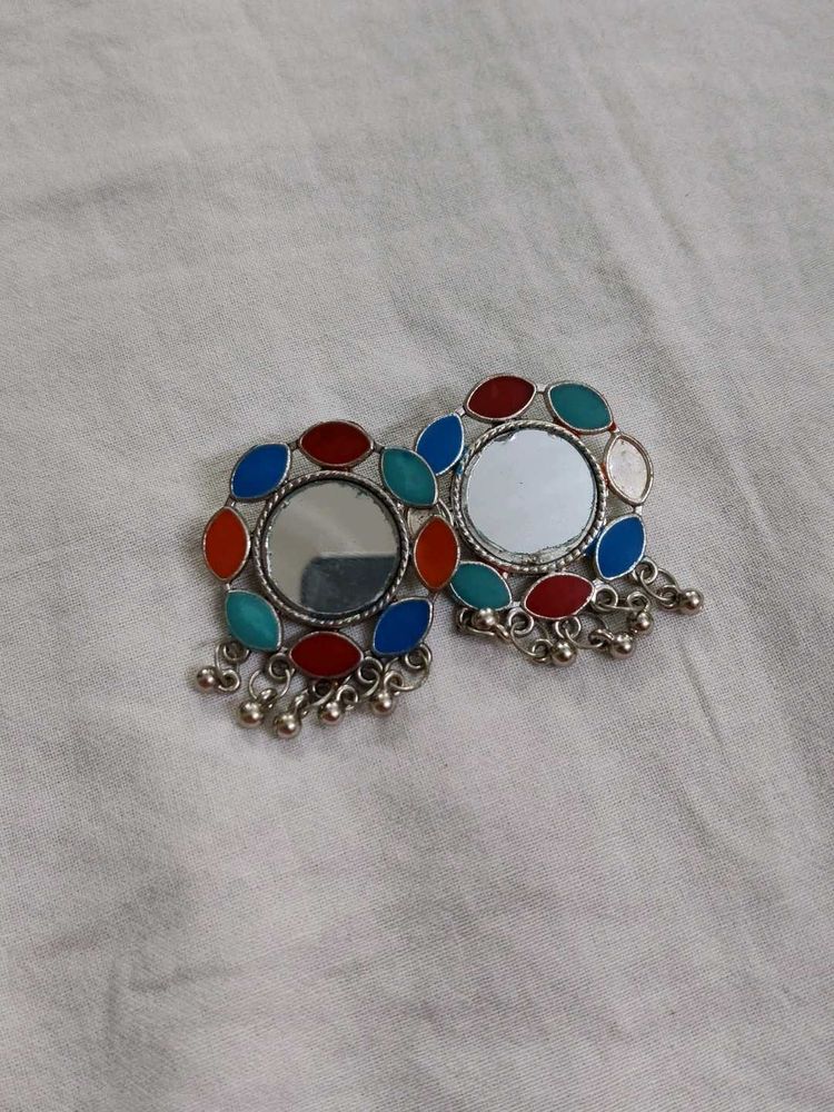 Boho Mirror Earrings with Colorful Beads