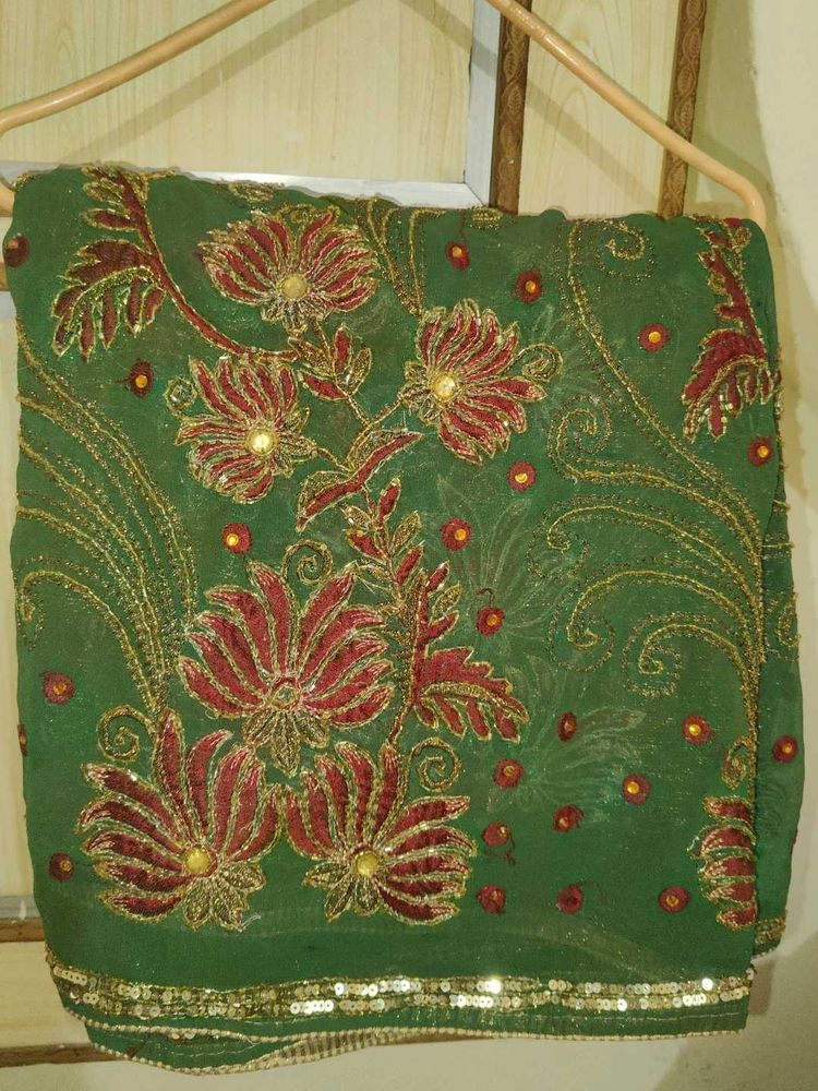 Embroidered Green Saree with Sequins