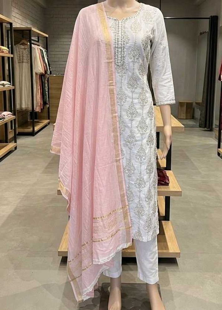 Elegant White Kurta Set with Pink Dupatta