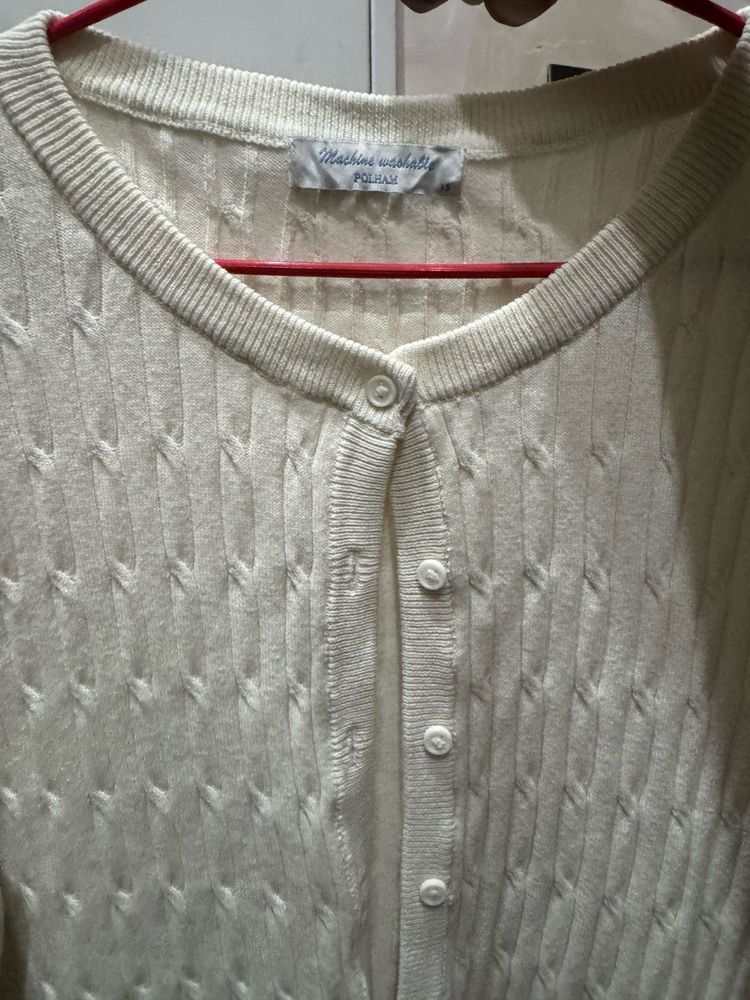 Cream Cable Knit Short Sleeve Sweater