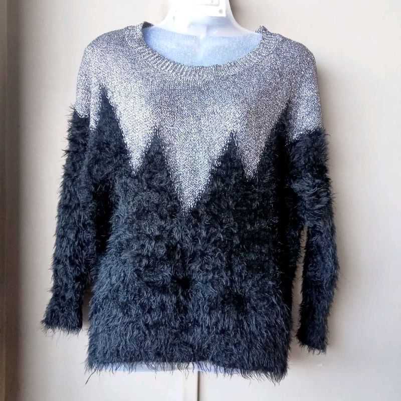 Korean Sparkly &amp; Fuzzy Accent Sweater