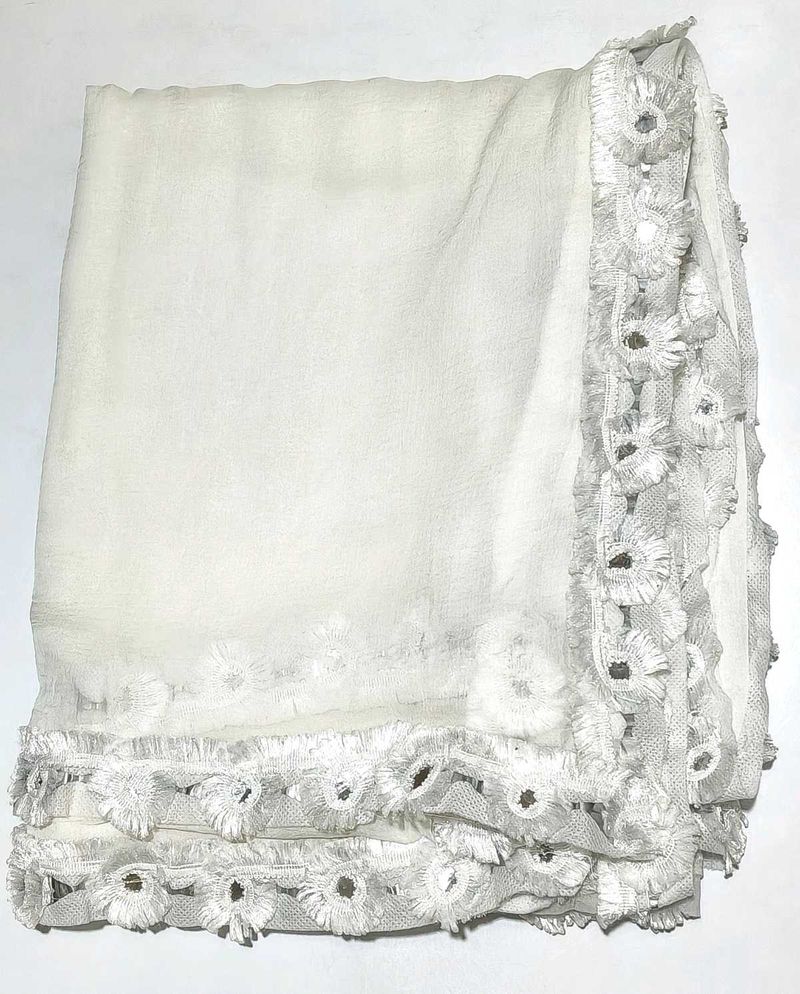 Elegant White Dupatta with Tassel Border