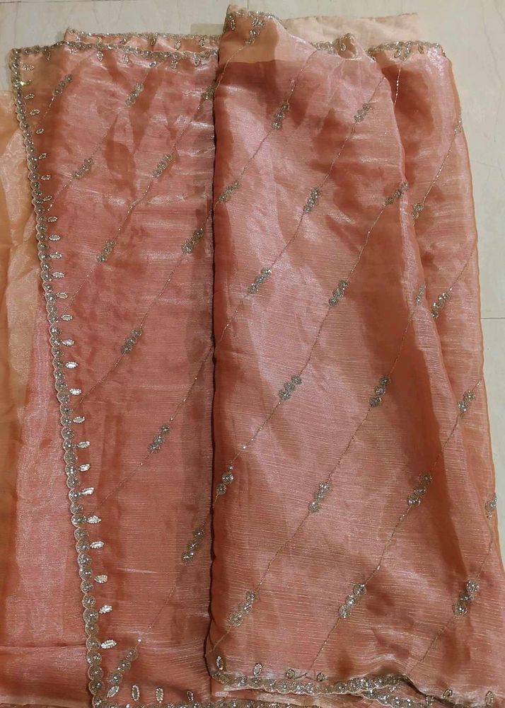 Elegant Peach Embroidered Saree
