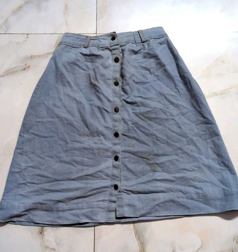 Light Wash Denim Button-Up Skirt
