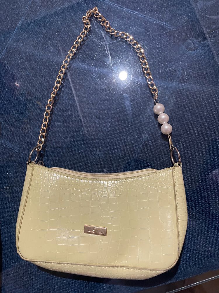 Carlton London Handbag With Golden Chain &amp; Pearl