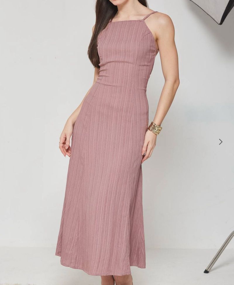 Dusty Rose Ribbed Midi Dress