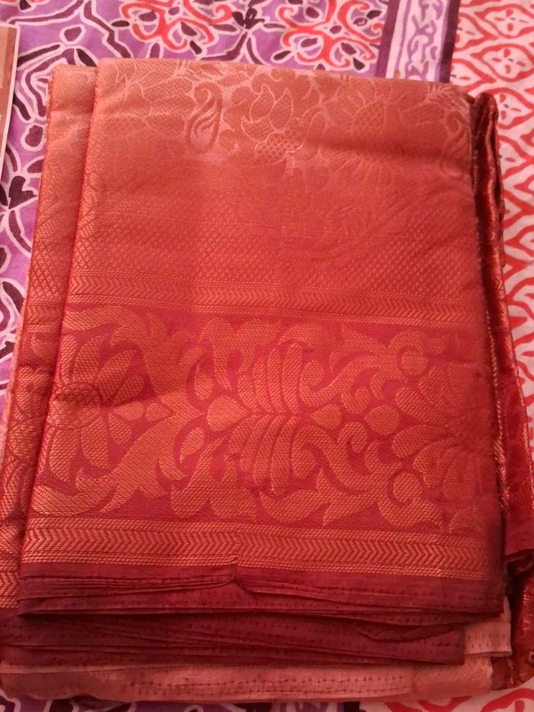 Elegant Red Banarasi Silk Saree with attached blou