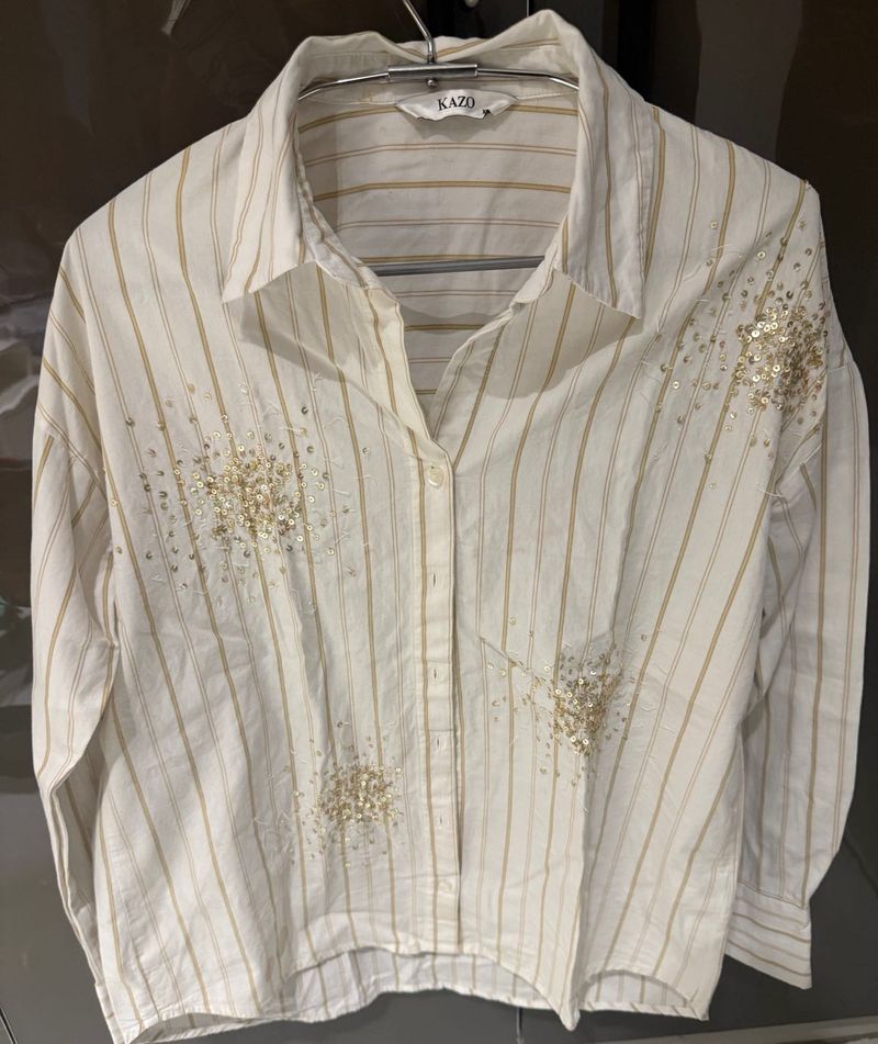 Chic Striped Sequin Embellished Shirt