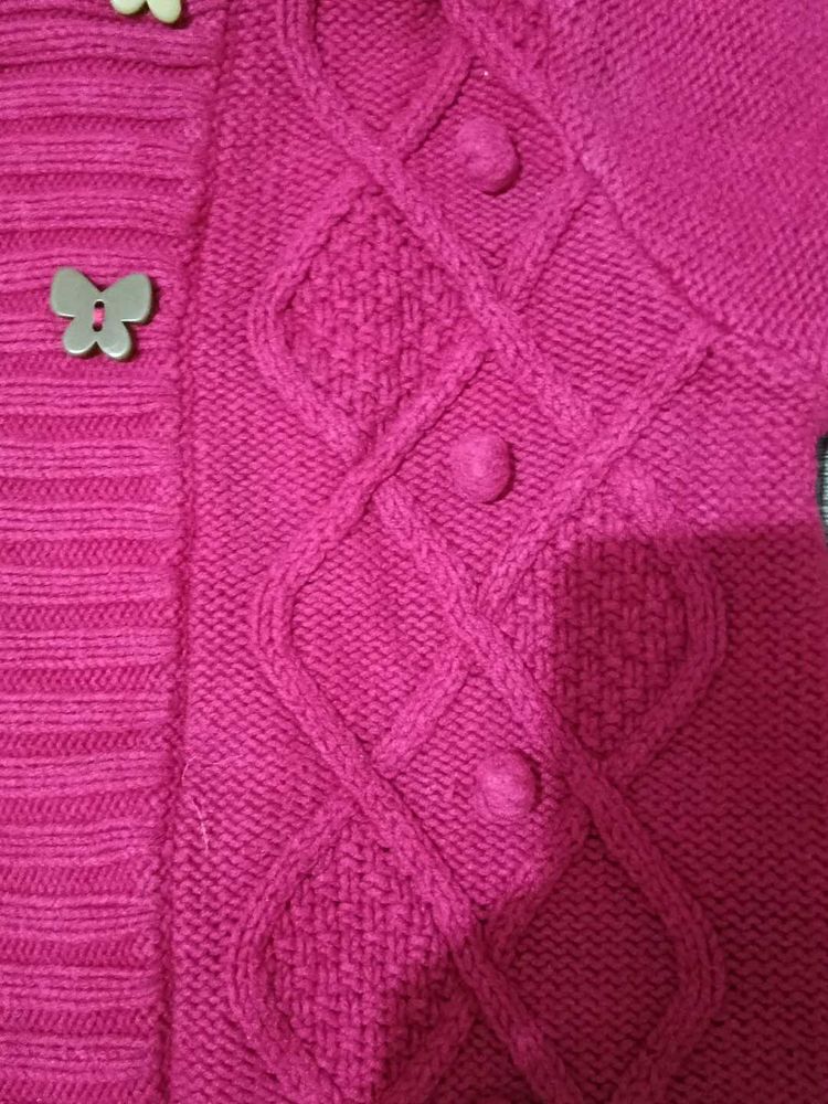 Adorable Pink Knitted Cardigan with Butterfly Deta