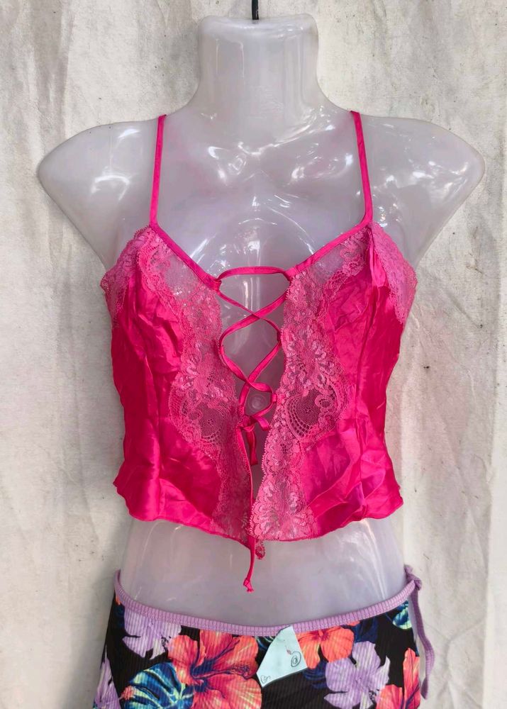 I. Lace Trimmed Satin Camisole