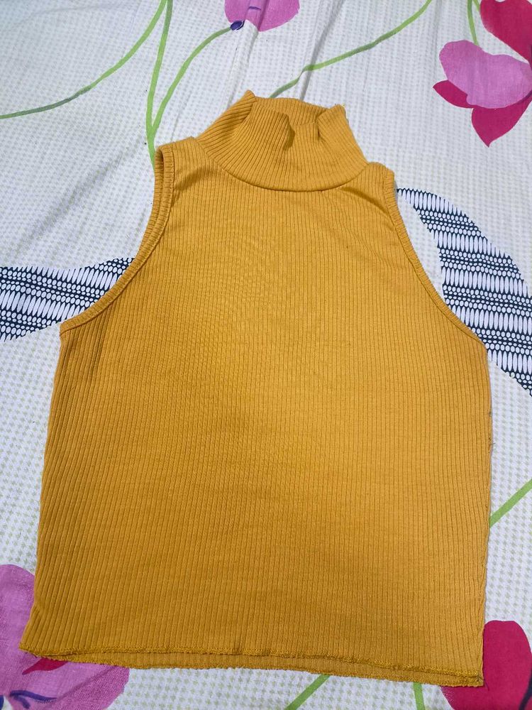 Mustard Ribbed Turtleneck Tank