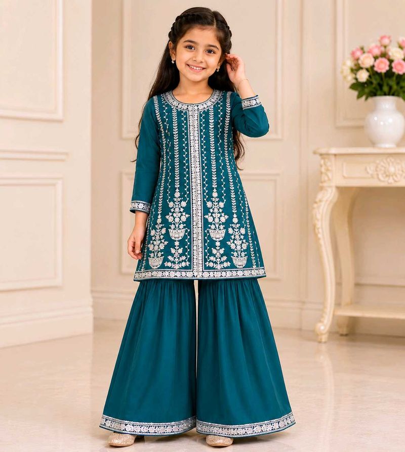 Beautiful Teal Kurta Sharara Set