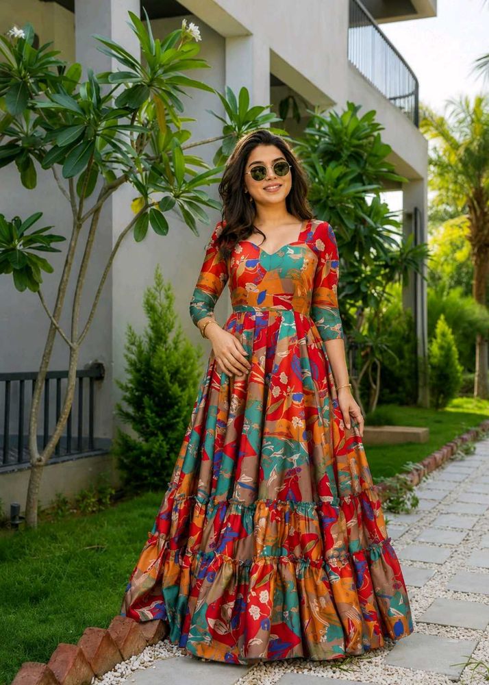 Rayon Blend Stitched Anarkali Gown