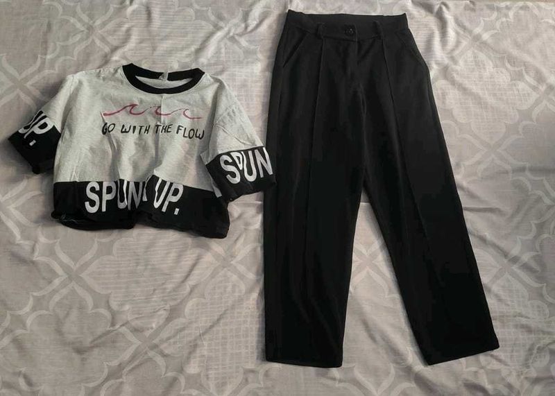 Graphic Crop Top and Pants Set