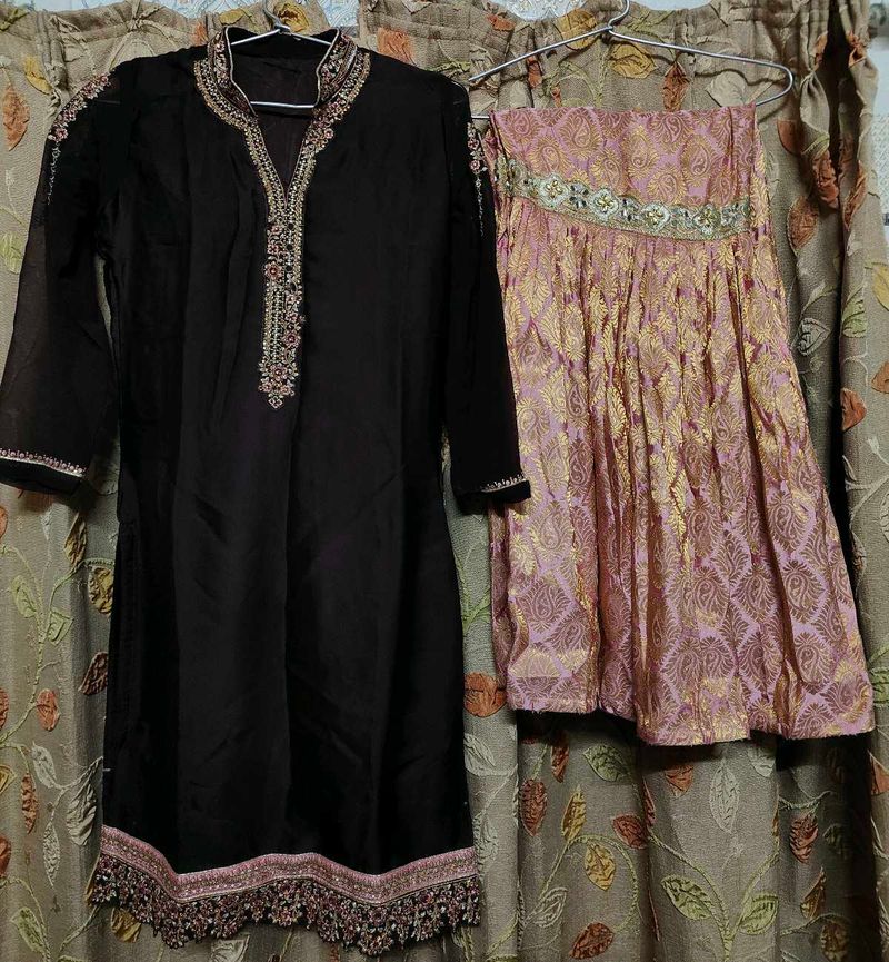Elegant Embroidered Kurta and Skirt Set