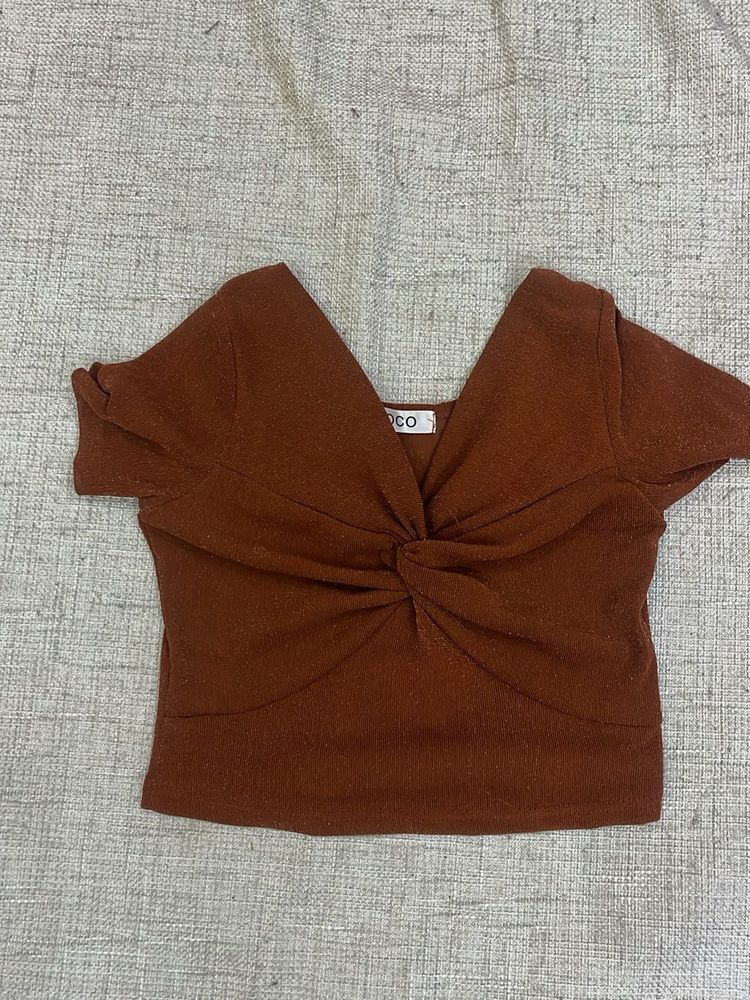 Brown Cropped Twist-Front Top