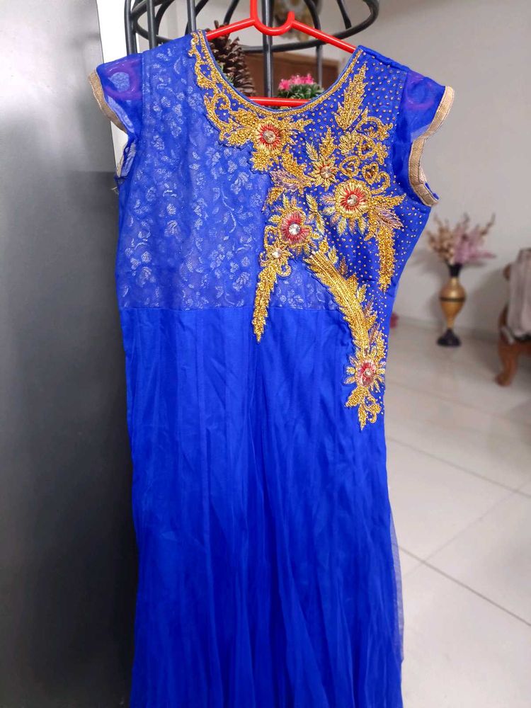Blue Embroidered Ethnic Gown