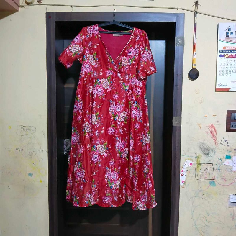 Red Floral Wrap Dress