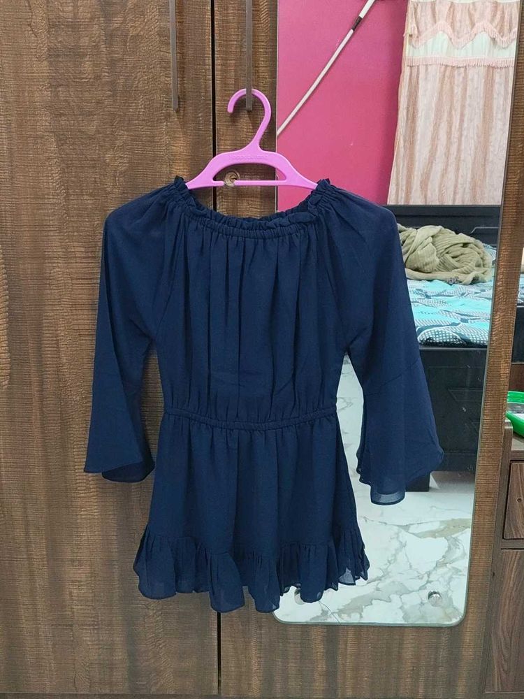 Navy Blue Ruffled Tunic Top