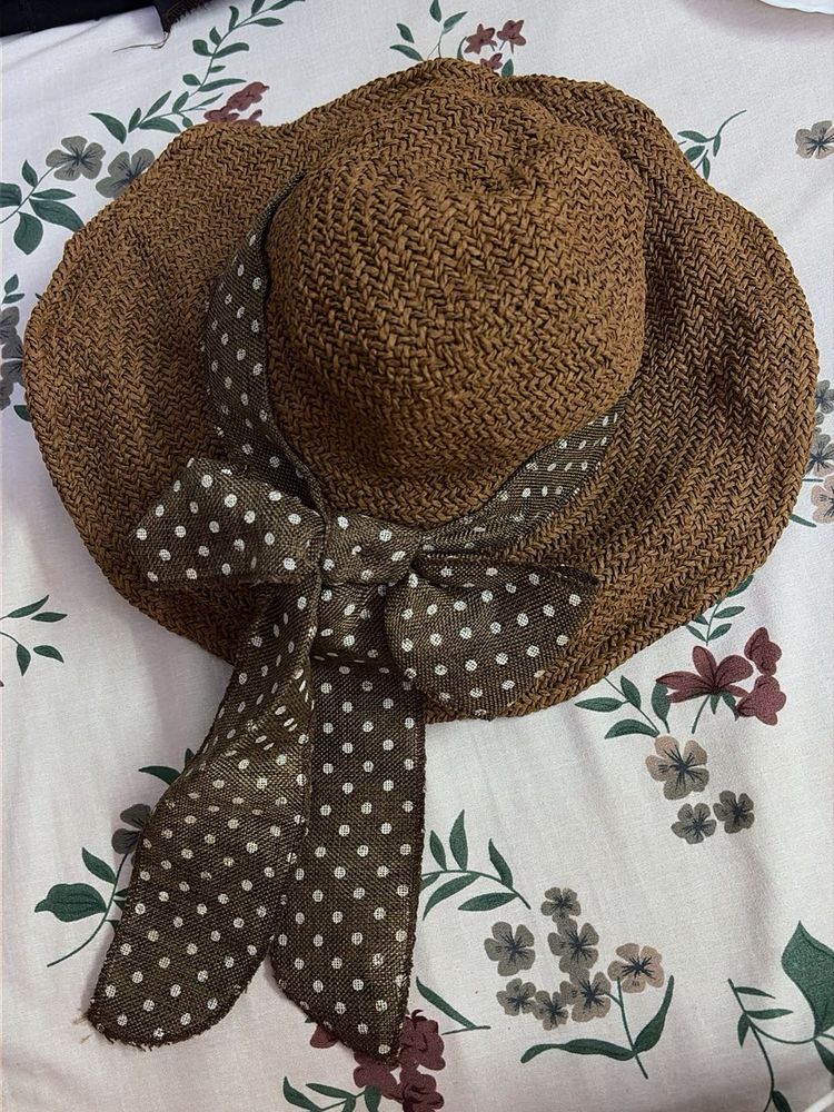 Chic Floppy Straw Hat with Polka Dot Bow