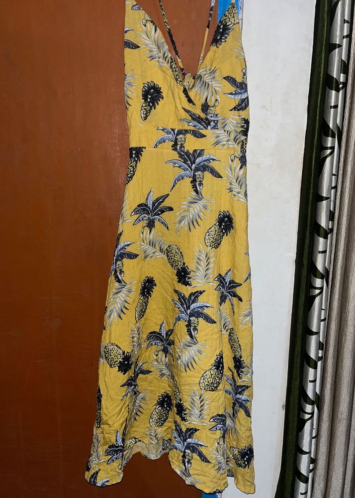 Tropical Pineapple Print Yellow Sundress – Bust 32