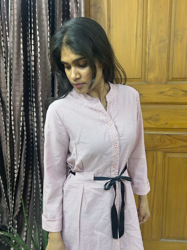 Chic Striped Button-Down Midi Dress
