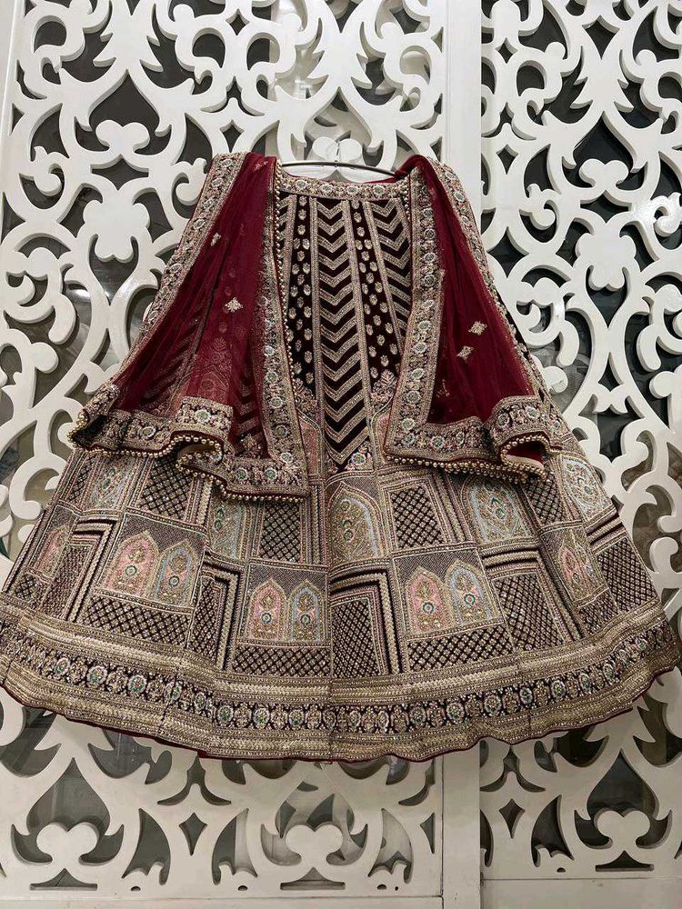 Semi Stitched Bridal Lehenga With Pearl Work