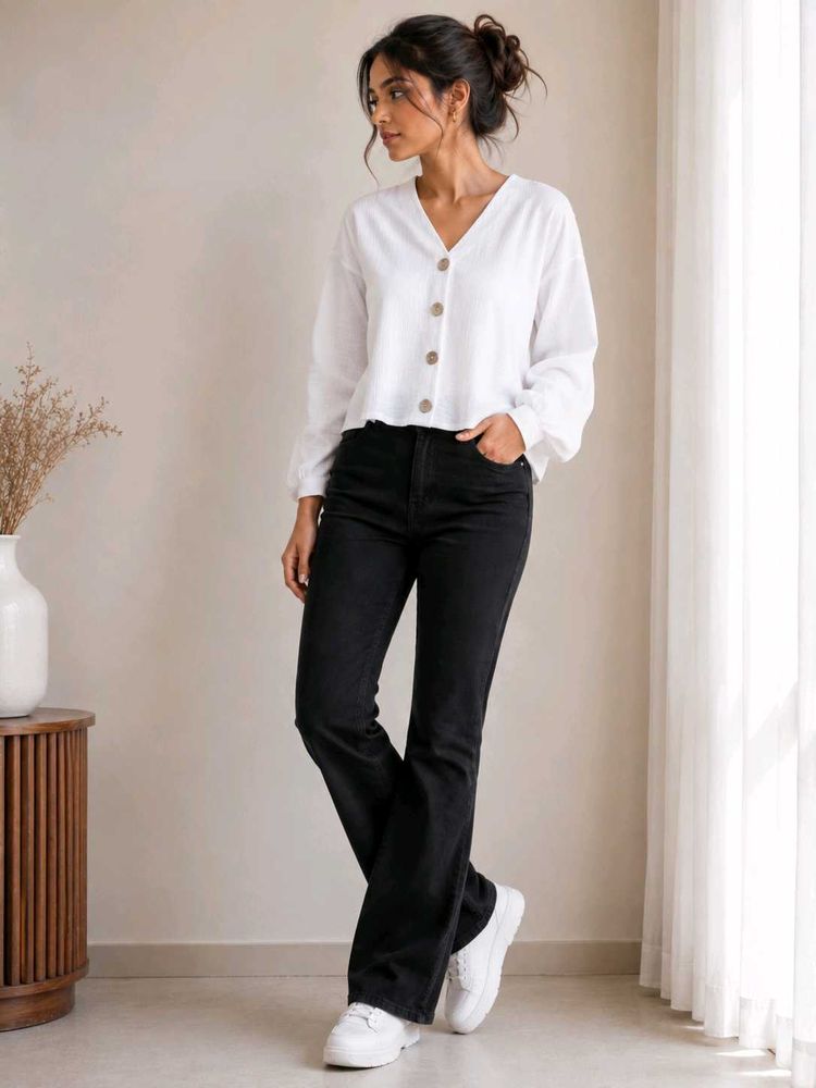 ROADSTER - White Textured Button-Up Top