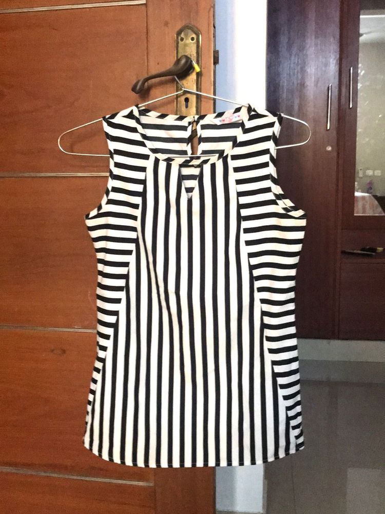 White Strip Sleeveless Top