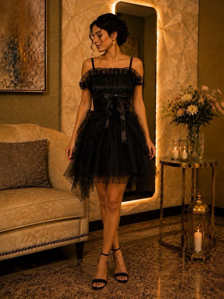 Elegant Black Tulle Party Dress