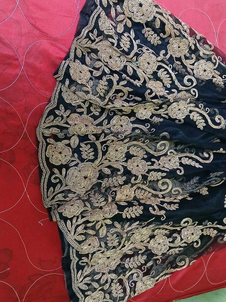 Elegant Black &amp; Gold Embroidered Dress
