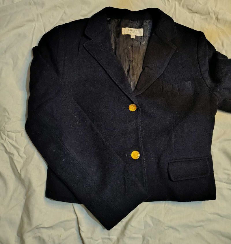 Crop Classic Navy Blazer with Gold Buttons
